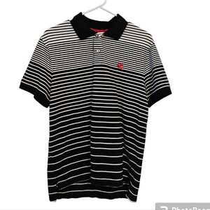 Express Polo 100% Cotton Shirt Black & White Stripes Size L